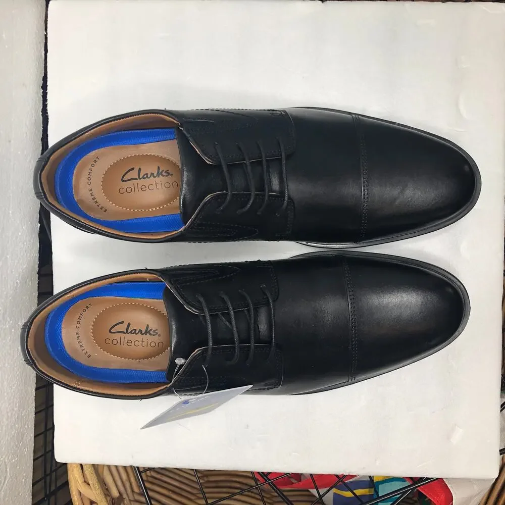 Clarks Mens Black Shoes Whiddon Cap Toe Oxford Lace Up 9.5 NEW